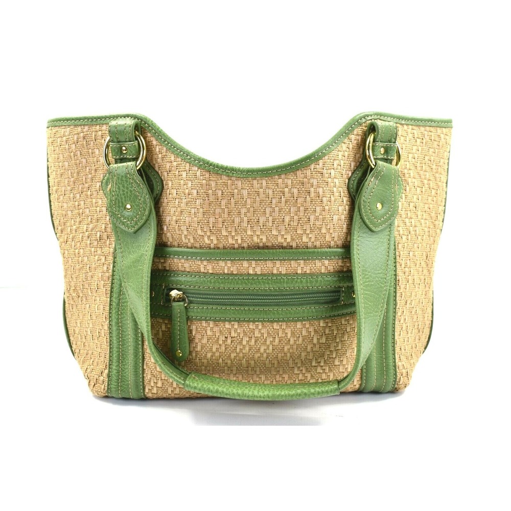 Stone Mountain Tote Bag Women's Green Brown Purse Striped Liner Zip‎ Pockets